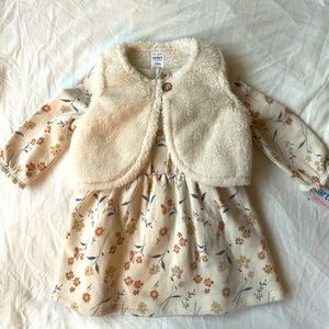 NWT Fleece-lined Baby Dress Set With Vest 18M